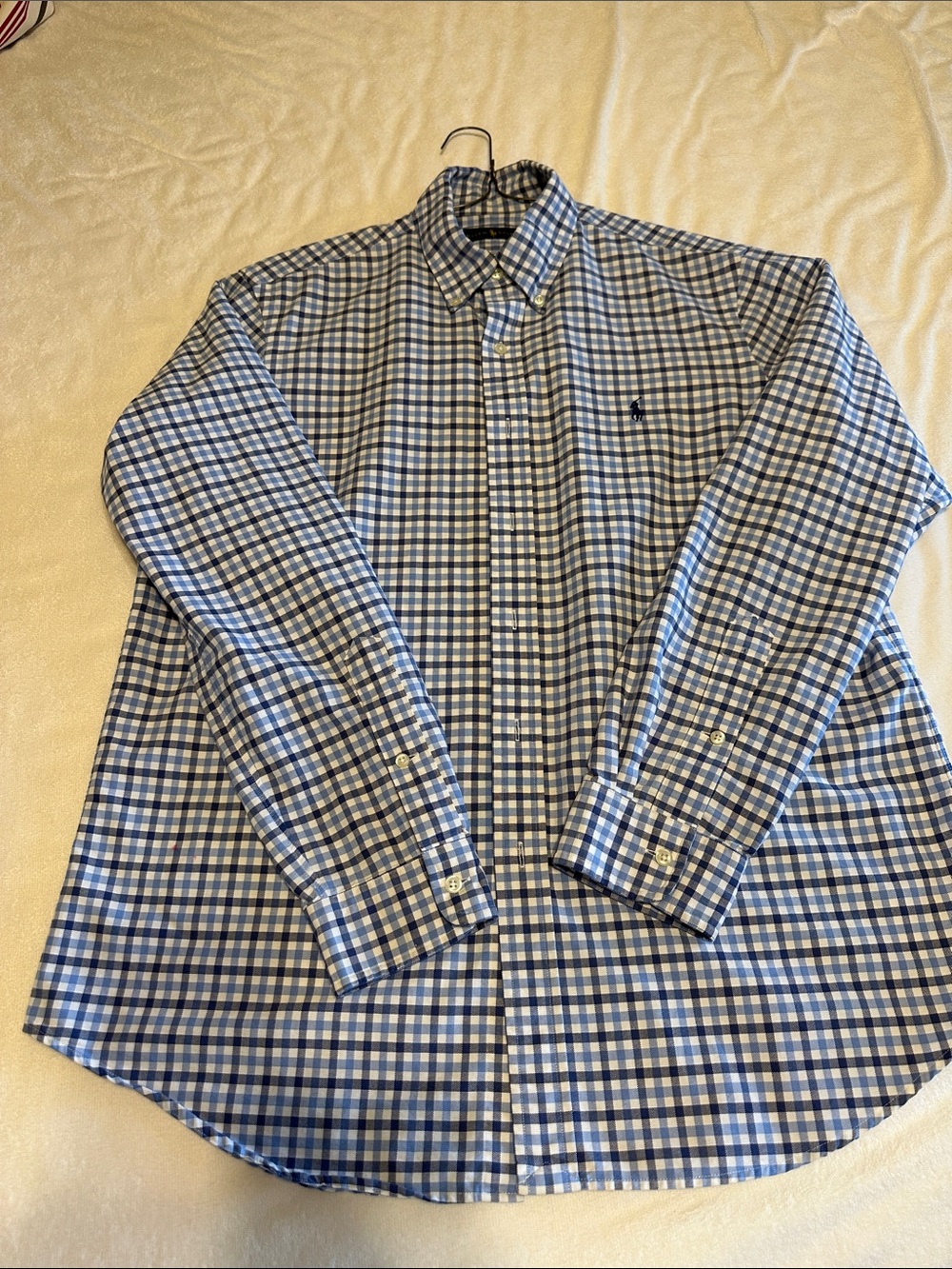 Ralph Lauren Men's Blue and White Check Button-Down Shirt